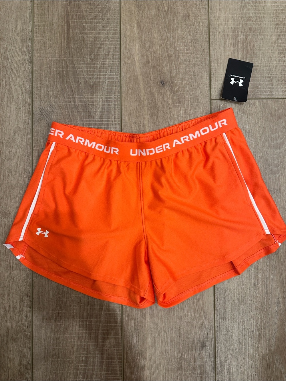 Under Armour Bright Orange Women's Athletic Shorts with White Trim